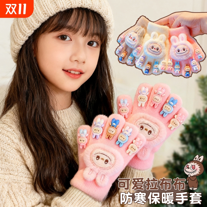 儿童手套新款可爱小女孩五指套冬季男女童防寒保暖宝宝手指套加绒
