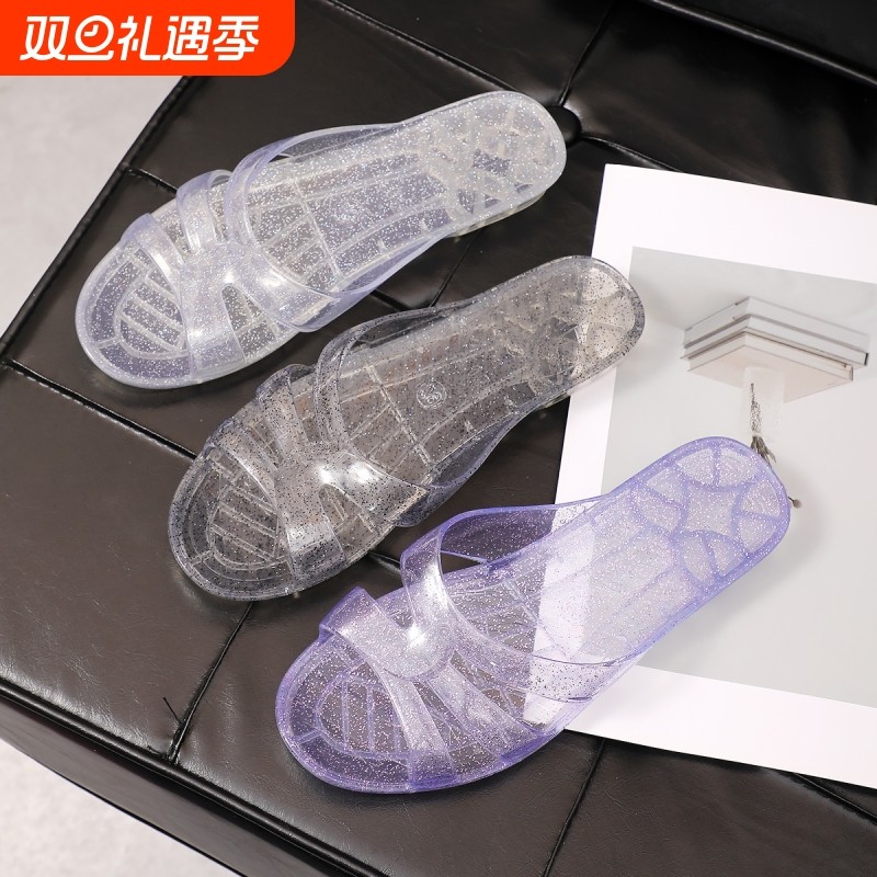 时尚拖鞋年轻夏季浴室透明室内防臭韩版果冻水晶防滑居家妈妈外穿