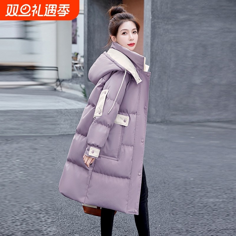 户外紫色羽绒服女冬季2025年新款爆款中长款欧货加厚时尚大袄连帽