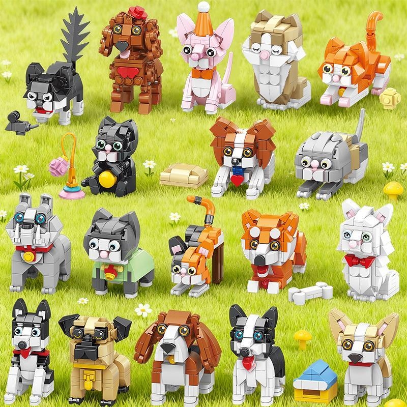 迷你颗粒积木儿童益智拼装小猫动物模型玩具男孩宠物礼物兼容乐高