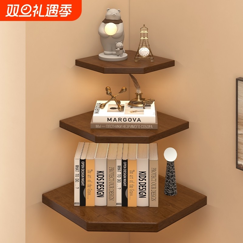 实木转角置物架墙角柜客厅三角柜拐角柜子扇形收纳柜书架分层多层