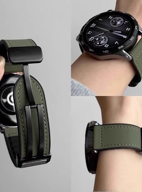 适用华为手表GT6表带高级GT5pro疯马纹皮质3秋冬时尚小米S4sport折叠磁吸扣22mm/20mm/18mm智能腕带替换白色