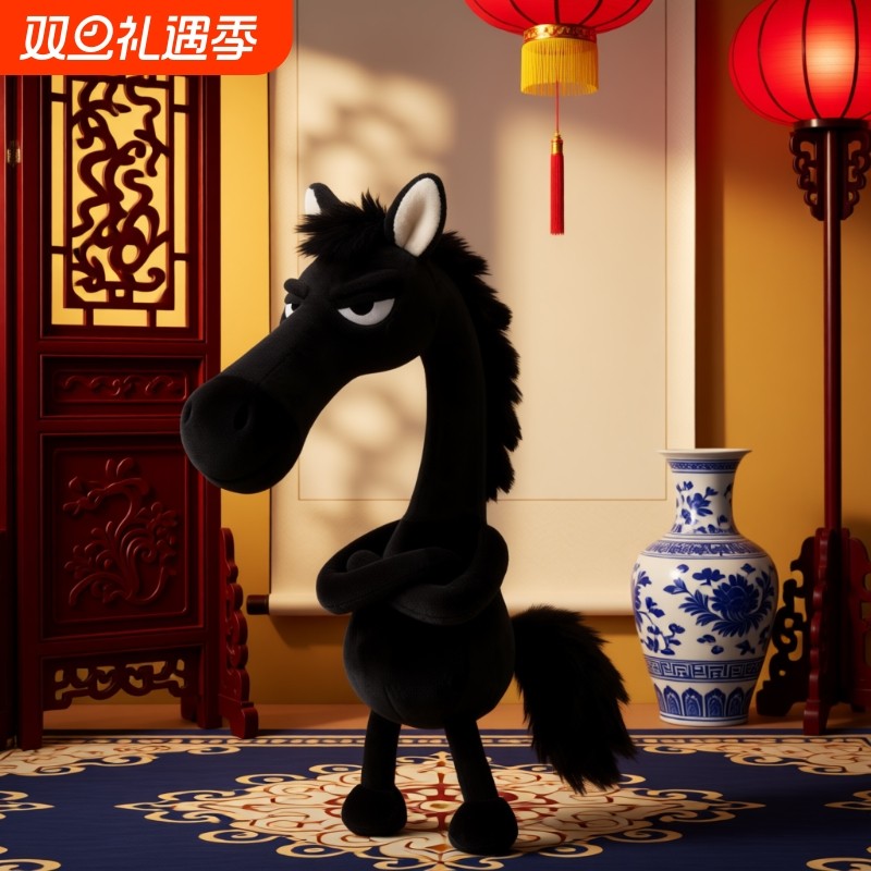 高冷黑马玩偶毛绒玩具马年吉祥物公仔挂件挂饰钥匙扣年货礼物天选