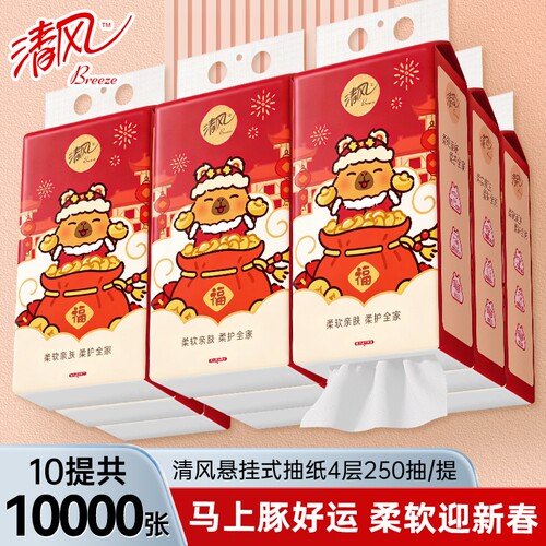 清风悬挂式抽纸250抽10提