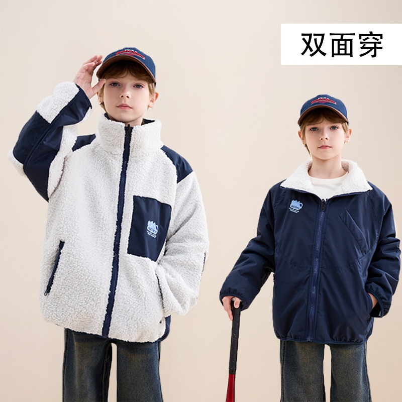 儿童冲锋衣双面穿加绒外套中大童春秋款上衣110--165两面穿羽绒