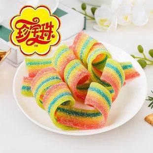 珍宝珠酸条单条网红零食长条儿童糖果休闲酸甜零食果汁彩虹软糖