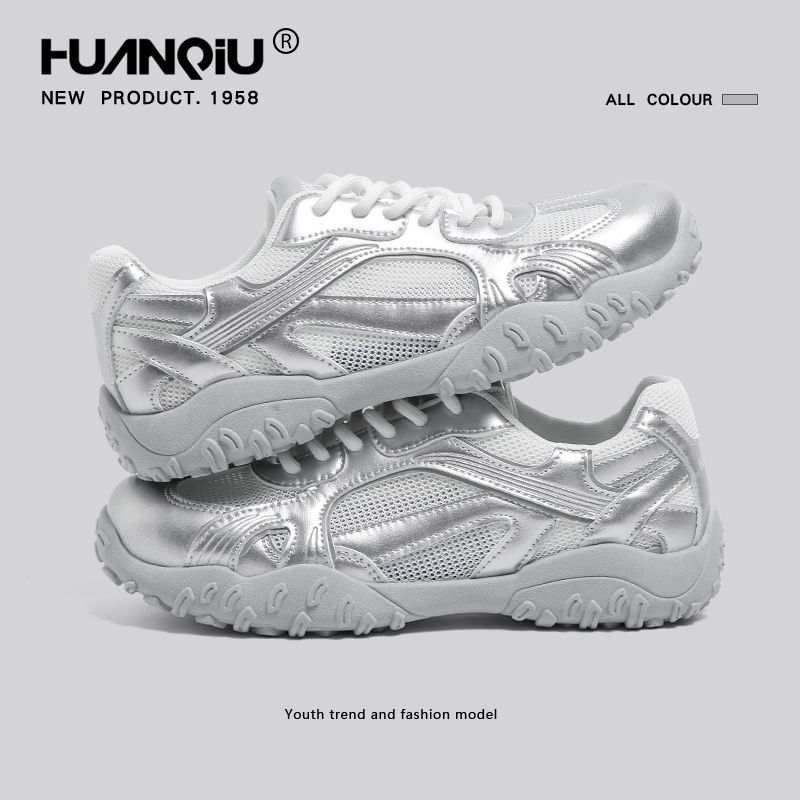环球卵石芭蕾德训鞋女款2025夏季网面透气休闲银色休闲轻便运动鞋