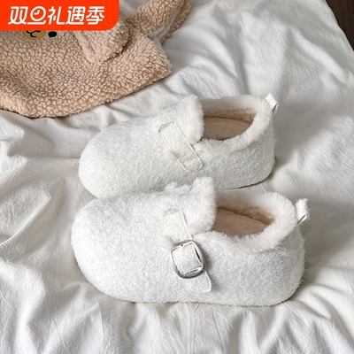 增高厚底白色全包加绒勃肯鞋女2025新款冬季保暖毛毛雪地棉鞋黑色