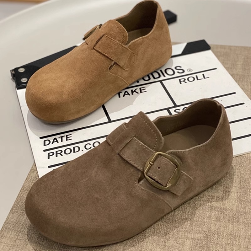 热风圈全包勃肯鞋女2025新款春秋博肯鞋平底单鞋一脚蹬孕妇软面软