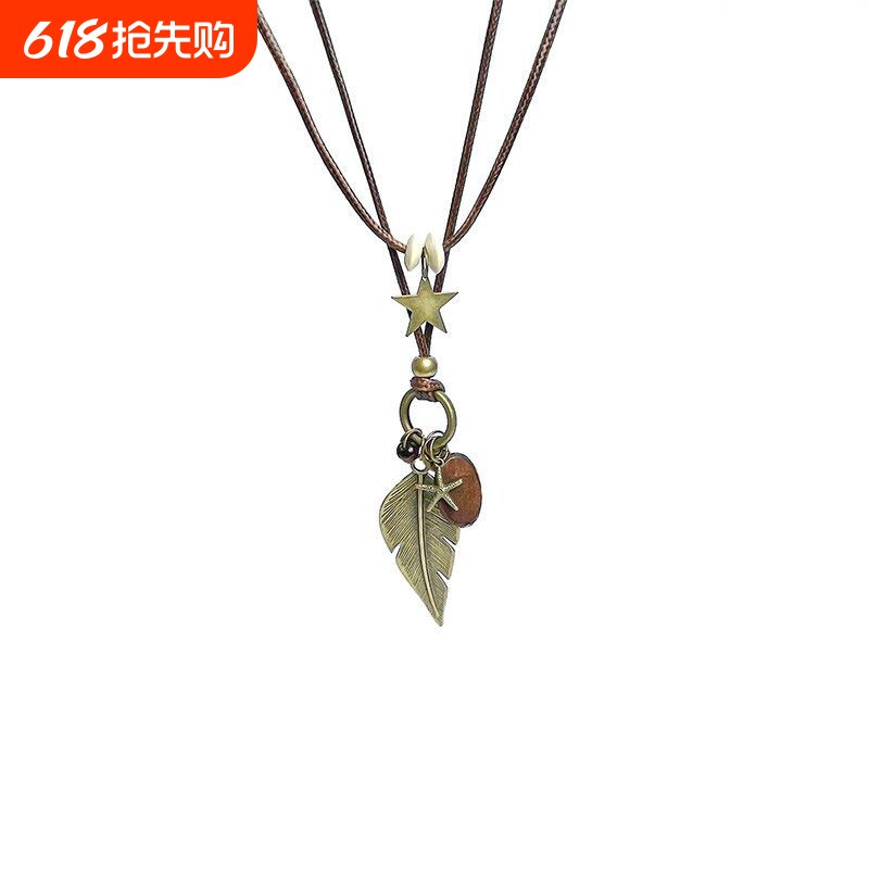 韩国小众设计感bm同款银色树叶项链女长款颈链复古y2k颈饰潮双层