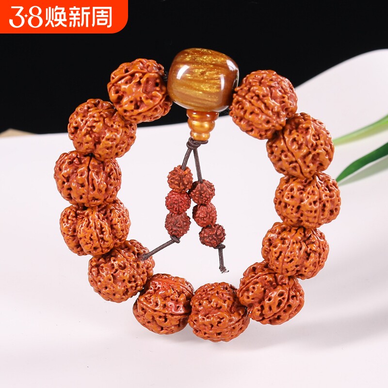 天然老料尼泊尔金刚菩提子文玩手串红黄皮男女佛珠盘玩饰品蜜蜡