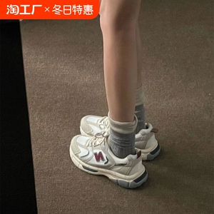 牛皮版~复古真皮老爹鞋女ins潮软底学生跑步鞋网面透气休闲运动鞋