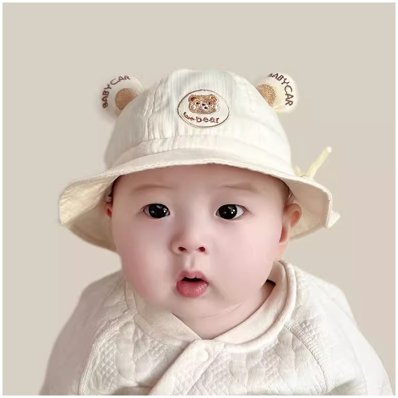 婴儿帽子春秋款薄款纯棉渔夫帽宝宝韩版可爱婴幼儿盆帽新生儿可调
