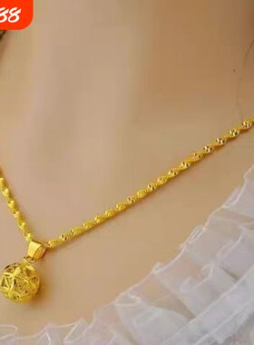爆款纯黄金色项链女款气质转运珠吊坠沙金情侣闺蜜送爱人水滴