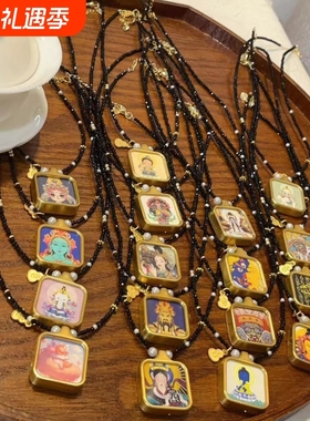 个性泰国佛牌链子唐卡项链搭配黑尖晶石万能扣水晶佛牌珠链挂链