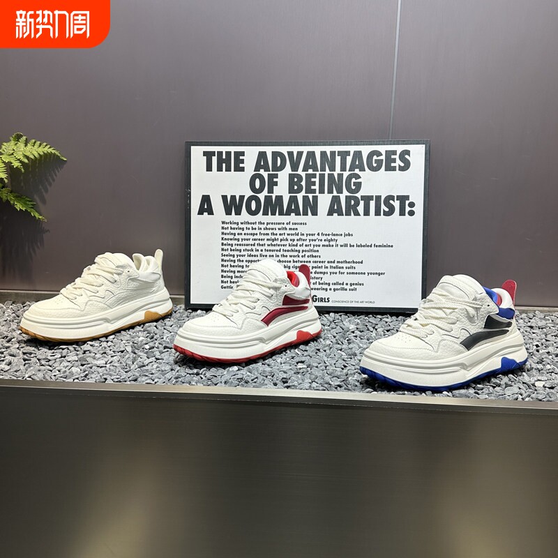 新款复古厚底休闲板鞋男青少年低帮运动男鞋系带学生四季透气潮鞋