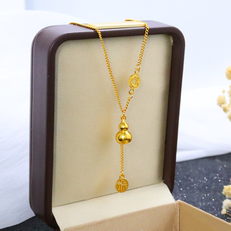 越南沙金项链女葫芦吊坠轻奢小众高级感锁骨链黄金色套链仿真首饰