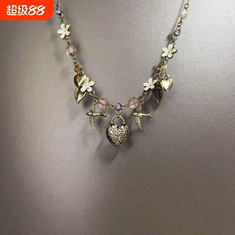 爱心项链女复古做旧vintage古着锁骨链宫廷风氛围感小众脖颈链潮图片