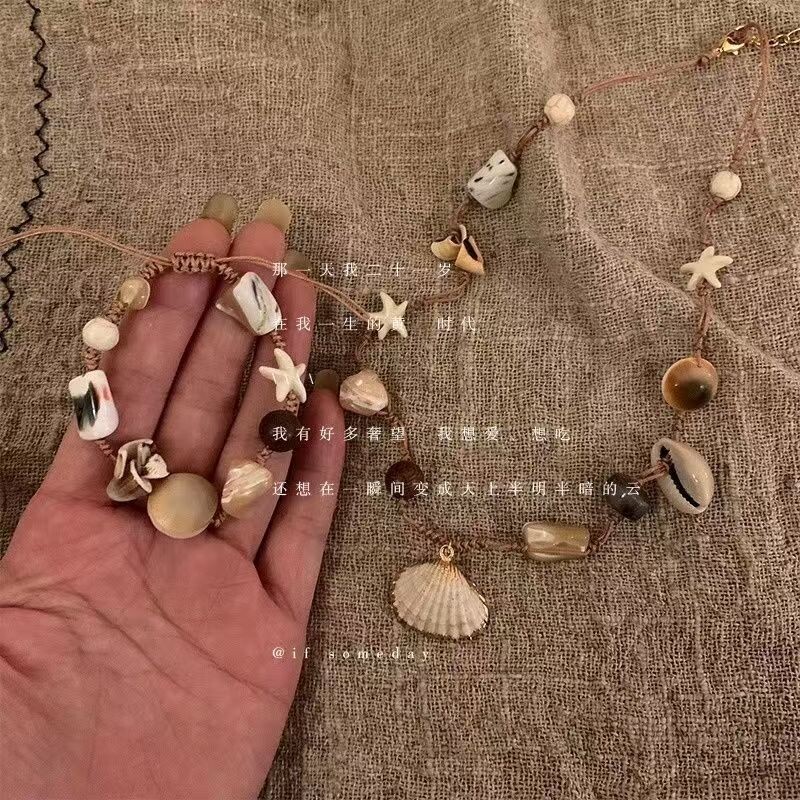 贝壳小海螺编绳项链新款夏天海边度假风个性配饰锁骨链编织脖颈链