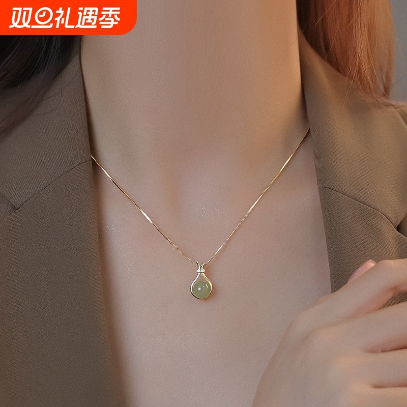 网红中式风跨境福袋和田玉S925纯银项链女百搭高级感配饰批发玉坠