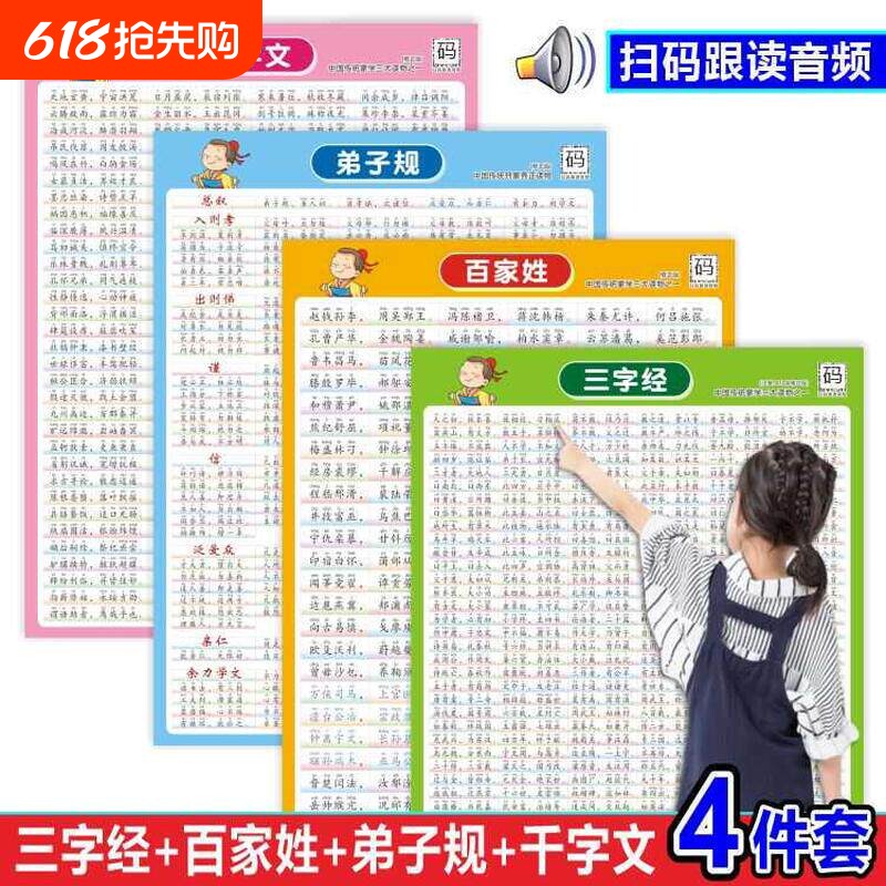 三字经千字文百家姓弟子规古诗词全套儿童小学启蒙知识点挂图墙贴