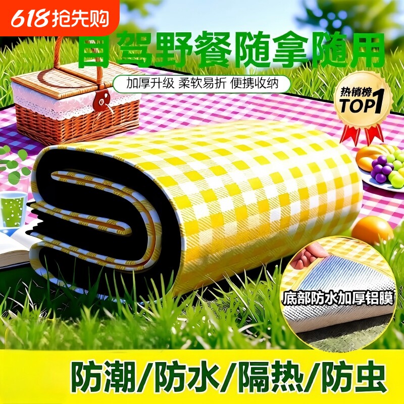 野餐垫便携加厚户外露营地垫春游坐垫防水草坪垫子铝膜防潮垫