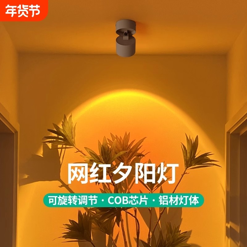 网红背景墙氛围射灯客厅装饰家用日不落夕阳灯卧室玄关旋转嵌入式