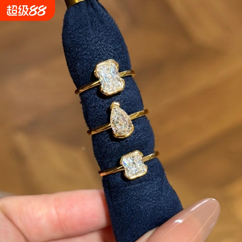 公主方钻戒指设计百搭独特叠戴精致指环法式轻奢经典复古简约