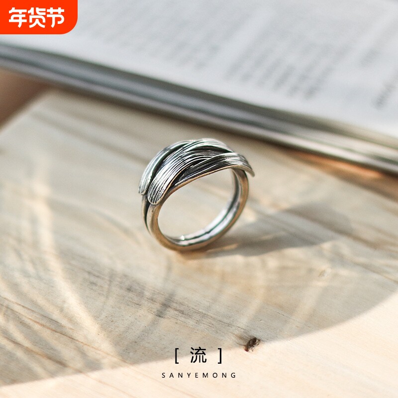 复古设计[流]戒指重叠质感时尚个性男高级食指尾指环泰银戒指男潮
