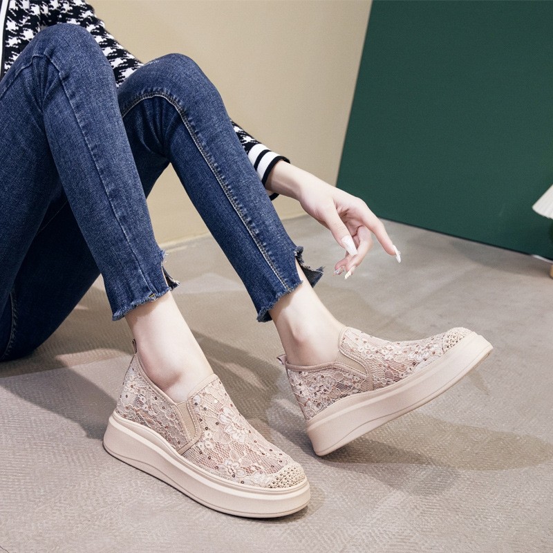 网纱面渔夫鞋女内增高2025新款厚底一脚蹬乐福鞋小码女鞋31 3