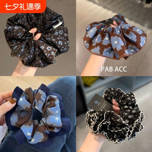 大肠发圈头花复古高端韩系碎花女扎头绳低马尾发绳高弹力皮筋花朵