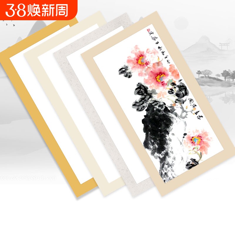 加厚宣纸国画卡纸扇形长方形镜片纸毛笔书法专用纸国画纸空白软卡画画装裱扇面纸10张装生宣半生半熟宣作品纸