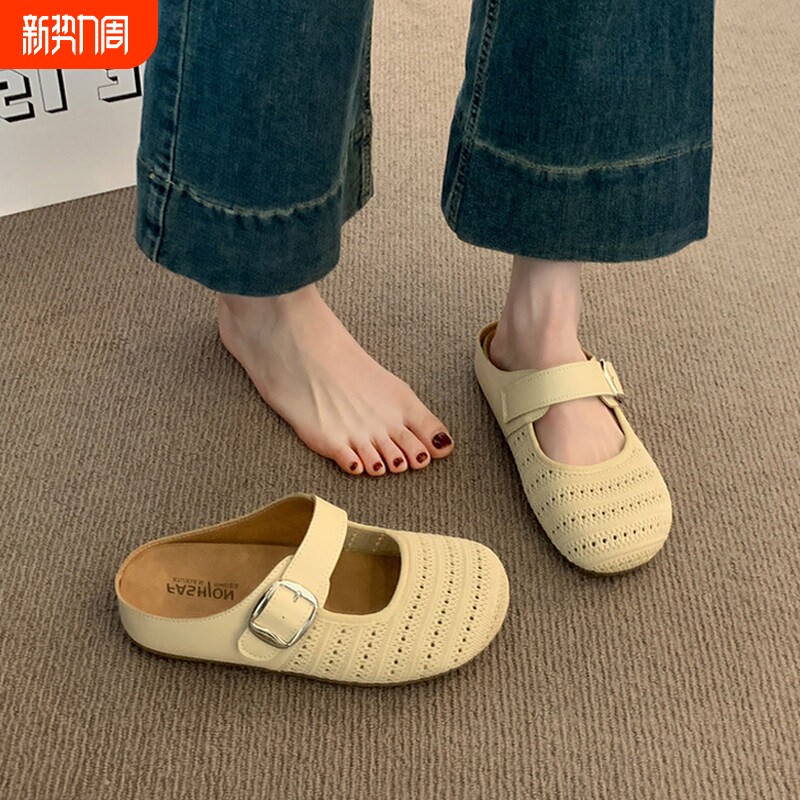 勃肯包头半拖鞋女夏外穿2026新款时尚波西米亚内增高小众镂空凉拖