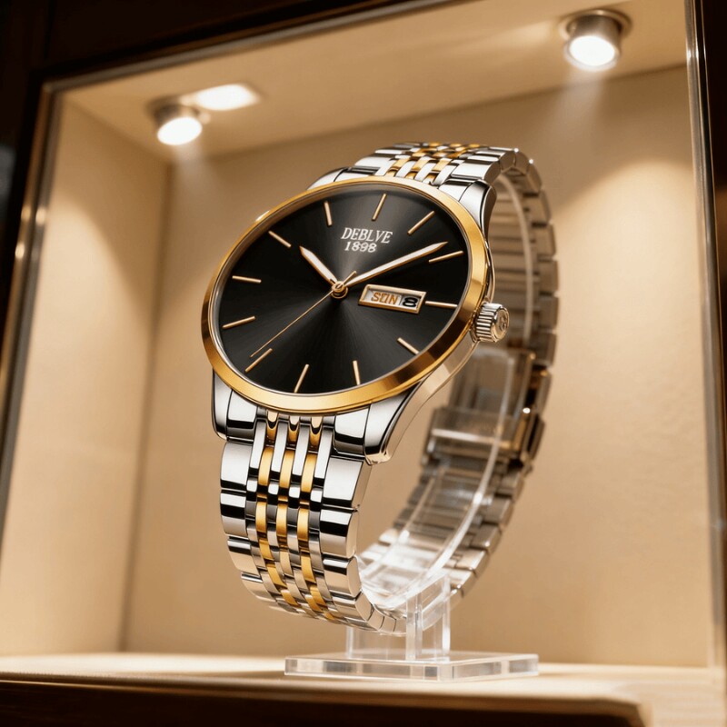 正品瑞士2024新款手表男士全自动机械风防水精钢带双日历男表夜光