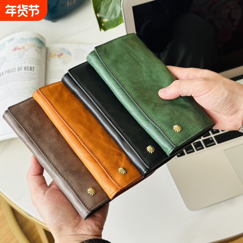 复古植鞣皮质钱包男女款多功能卡包证件包长款手拿包大容量收纳