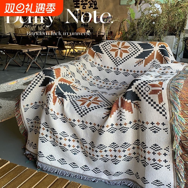 复古美式ins棉线单人沙发巾一片式全盖布盖毯套罩波西米亚装饰