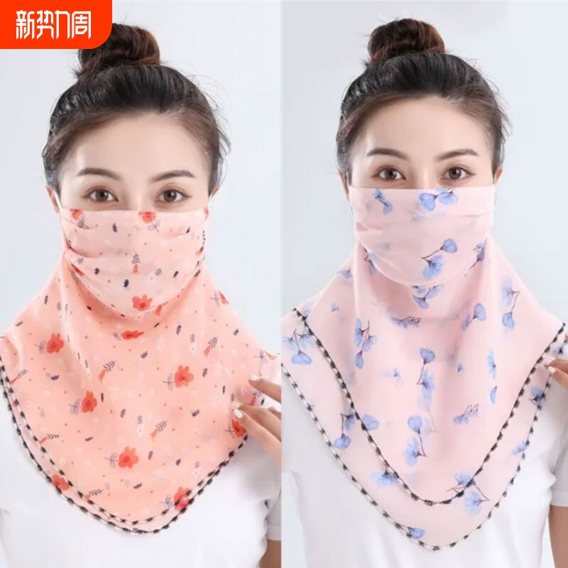 新款夏季防晒丝巾围脖大口罩女护颈面罩脸面纱秋冬三角雪纺防风