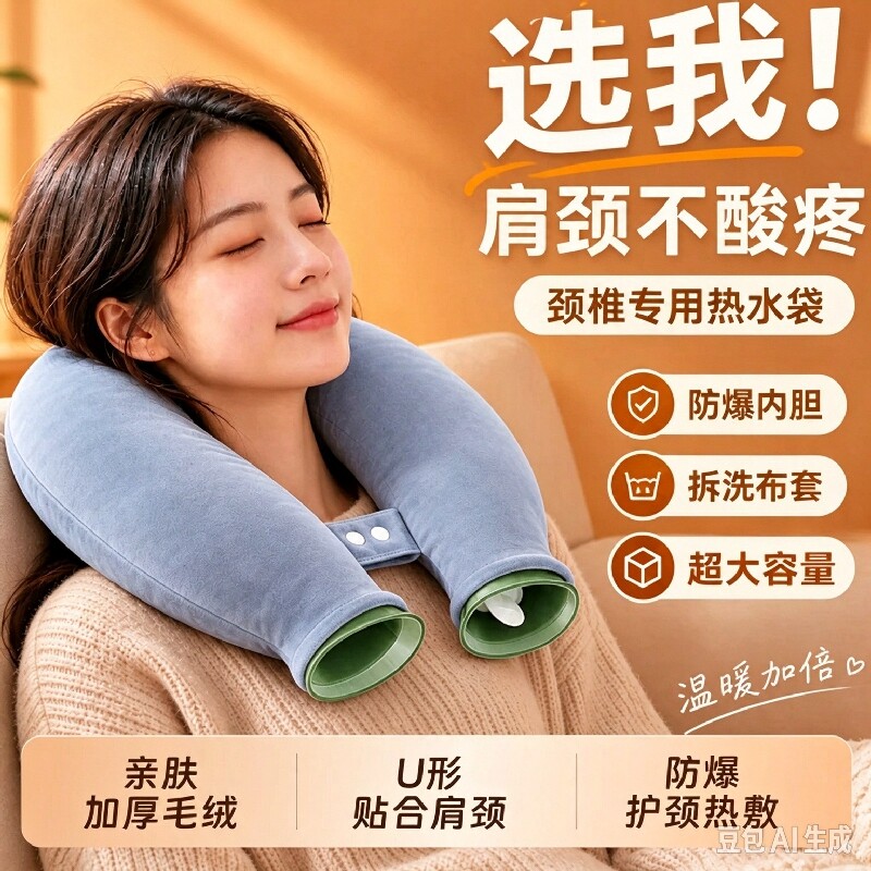 热水袋注水U型热水护颈袋热敷颈椎专用肩颈水袋脖子神器舒缓颈部