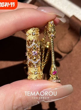 重工货!中古vintage国风金色魔法棒权杖项链小众轻奢高级锁骨链