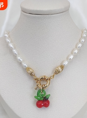 韩国春夏新款淡水珍珠项链金智妮白百何同款樱桃琉璃百搭锁骨链女