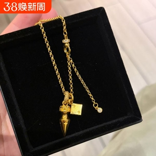 vintage中古风金色骰子十字杵项链女新款高级感百搭可两戴毛衣链