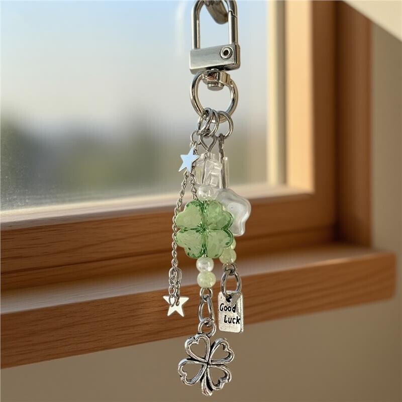 积攒幸运四叶草ccd挂绳手作串珠自制少女心ins链咕本挂件钥匙