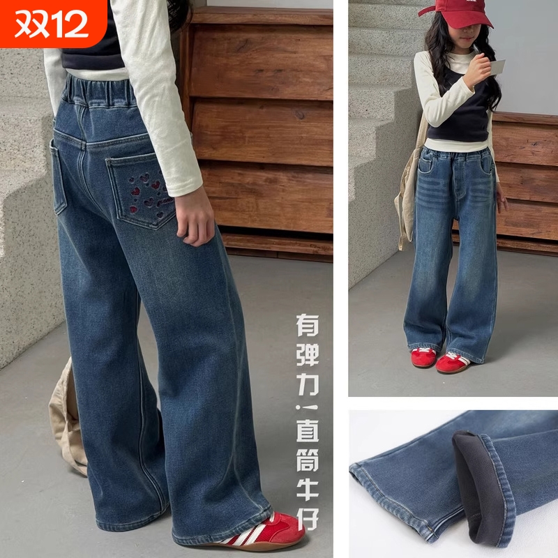 女童秋冬新款季宽松牛仔直筒裤