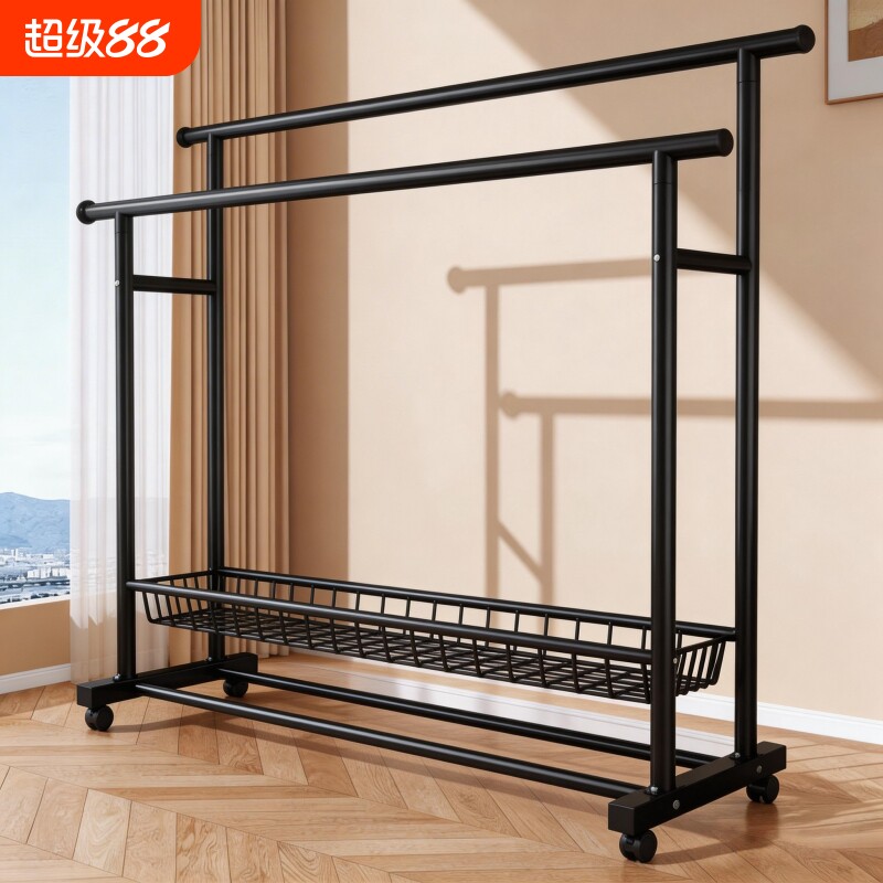 简易衣帽架家用落地加粗加厚挂衣架可移动室内晾衣架卧室置物架子