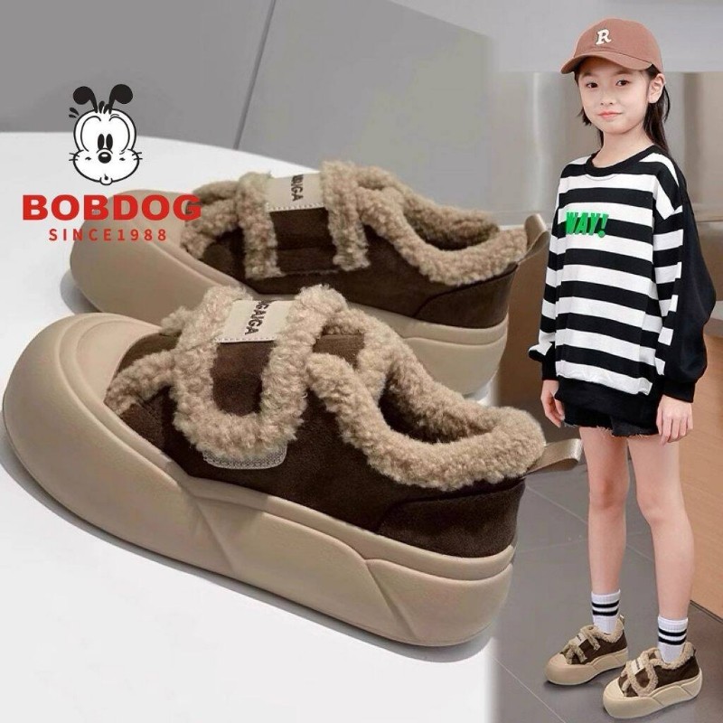巴布豆女童2025秋冬保暖二棉鞋加绒儿童休闲鞋运动鞋黑色防滑棕色
