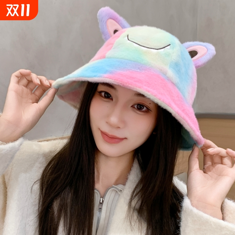 韩版可爱小怪兽针织帽女秋冬2025新款保暖毛线帽套头帽加厚渔夫帽