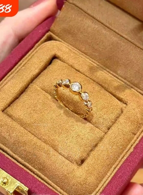 中古轻奢泡泡排钻戒指气质高级感小众复古设计百搭叠戴精致食指戒