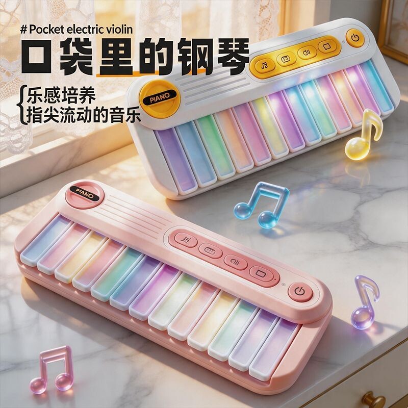 口袋电子琴玩具儿童迷你小钢琴七彩灯光音乐键盘乐器宝宝生日礼物