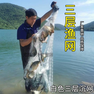 进口白丝鱼网粘网三层丝网渔网沉网挂网加粗100米浮网捕沾网大鱼