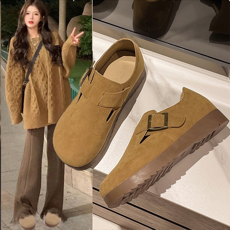 厚底全包勃肯鞋女2025新款春秋冬一脚蹬单鞋美拉德丑萌博肯豆豆鞋